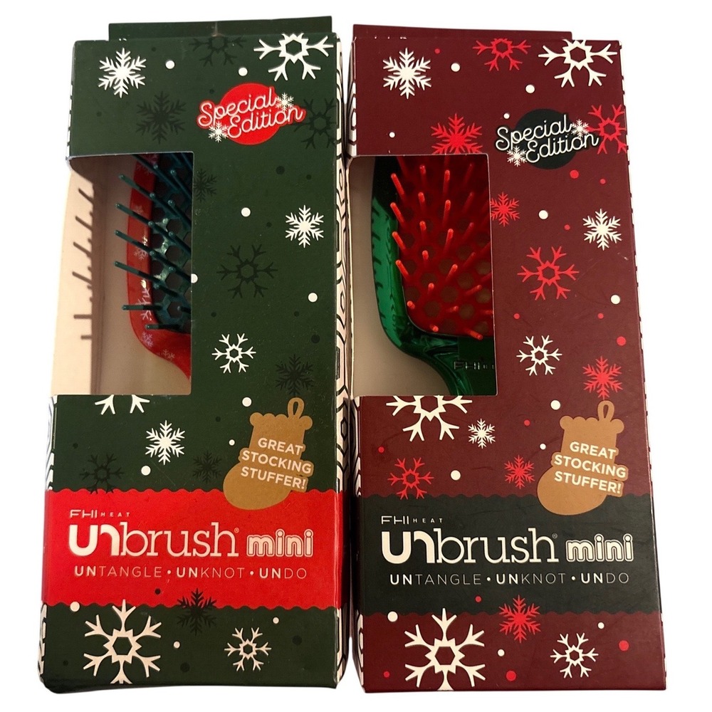NEW Unbrush Mini Hair Brush Detangler Christmas Special Edition‎ 2 Pack